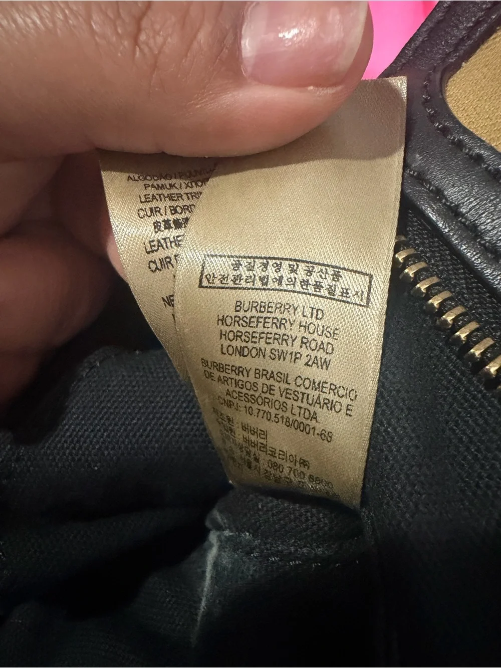 Burberry Black Leather and Beige Checked Duffel Bag